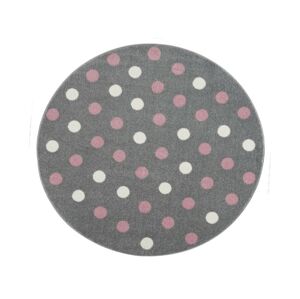 Livone Dětský koberec kulatý - stříbrnošedý s puntíky barva: stříbrnošedá-růžová, rozměr: 160 cm