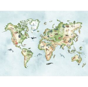 Yokodesign Tapeta Mapa světa se zvířátky Délka: 300 cm