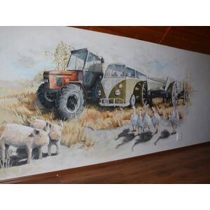 Malba na zeď - Traktor s bagrem