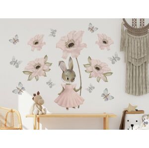 Vyrobeno v EU Nálepka na zeď - Králičí holčička s květy a motýly