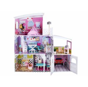 mamido Obrovský dřevěný domeček pro panenky s garáži a nábytkem