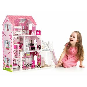 Ecotoys Ecotoys Velký dřevěný domeček pro panenky s výtahem a skluzavkou