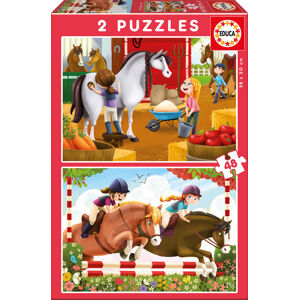 Educa dětské puzzle Závody koníků 2x48 dílů 17150