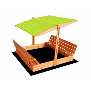 ELIS DESIGN Set - Pískoviště s krytem/lavičkami a zelenou stříškou předvrtané impregnované premium