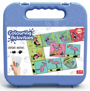 Domino omalovánky Zvířátka Colouring Activities Educa v kufříku 18 dílů – malování s fixkami