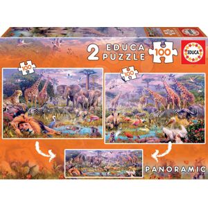 Puzzle panoramatické Divoká zvířata Educa 2 x 100 dílků od 6 let