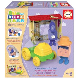 Skládačka Kiubis 3D Blocks & Stories The Little Donkey´s stable Educa 2 figurky s traktorem a stájí od 24 měsíců