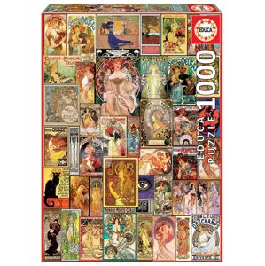 Puzzle Art Nouveau Poster Collage Educa 1000 dílků a Fix lepidlo