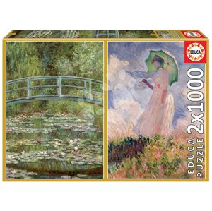 Puzzle Claude Monet - The Water-Lily Pond - Woman with Parasol Turned to the Left Educa 2 x 1000 dílků a Fix lepidlo