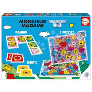 Superpack 4v1 Monsieur Madame Educa domino pexeso a 2 puzzle s 25 dílky