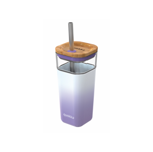Quokka Skleněný cestovní hrnek s brčkem Liquid Cube Lilac Gradient 540 ml