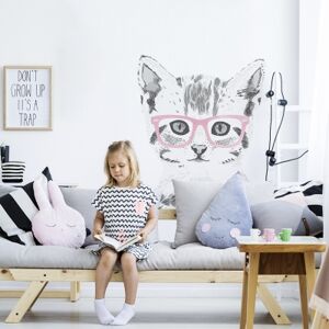 Yokodesign Samolepka na zeď - kočka v brýlích Velikost: M, Barva brýlí: růžová