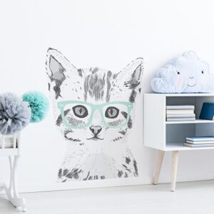 Yokodesign Samolepka na zeď - kočka v brýlích Velikost: M, Barva brýlí: mátová