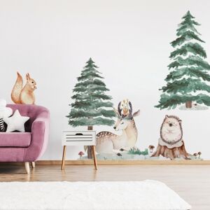 Yokodesign Nálepka na zeď - Lesní království - Jelen, ježek, veverka Velikost: maxi - XL
