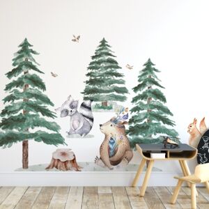 Yokodesign Nálepka na zeď - Lesní království - Zvířátka s medvědem Velikost: velká - L