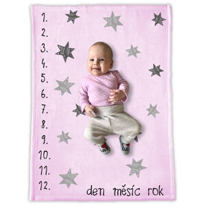 ELIS DESIGN Milníková deka na focení miminek Růžové hvězdičky varianta: se jménem miminka