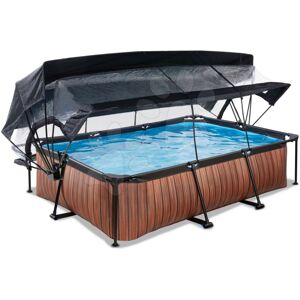 Bazén se stříškou krytem a filtrací Wood pool Exit Toys ocelová konstrukce 300*200*65 cm hnědý od 6 let