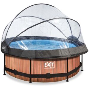 Bazén s krytem a filtrací Wood pool Exit Toys kruhový ocelová konstrukce 244*76 cm hnědý od 6 let