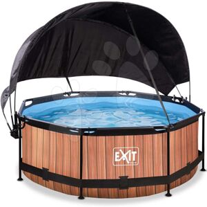 Bazén se stříškou a filtrací Wood pool Exit Toys kruhový ocelová konstrukce 244*76 cm hnědý od 6 let