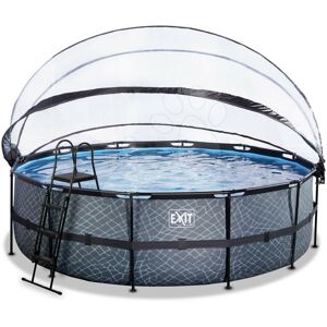 Bazén s krytem pískovou filtrací a tepelným čerpadlem Stone pool Exit Toys kruhový ocelová konstrukce 488*122 cm šedý od 6 let