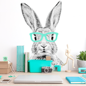 Vyrobeno v EU Samolepka na zeď - králík v brýlích Velikost: XL, Barva doplňku: mátová