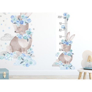 Pastelowe Love Nálepka na zeď - dětský metr králíček barva: Modrá
