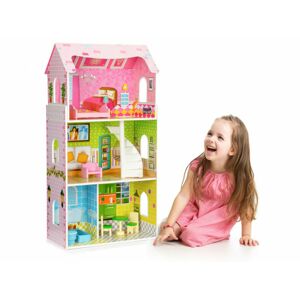 Ecotoys  Ecotoys Vysoký dřevěný domeček pro panenky s nábytkem