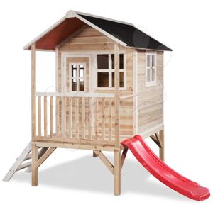 Domeček cedrový na pilířích Loft 300 Natural Exit Toys s voděodolnou střechou a skluzavkou přírodní