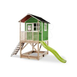 Domeček cedrový na pilířích Loft 500 Green Exit Toys s voděodolnou střechou pískovištěm a 1,75 m skluzavkou zelený