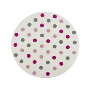 Livone Dětský koberec kulatý s puntíky barva: krémová - řůžová, stříbrnošedá, rozměr: 133 cm