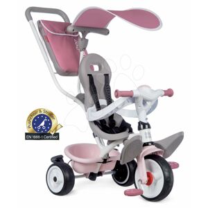 Tříkolka a kočárek v jednom s vysokou opěrkou Baby Balade Plus Tricycle Pink Smoby s brzdou a EVA koly růžová od 10 měsíců