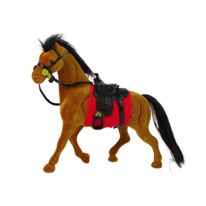 mamido  Sametová figurka koně s červeným sedlem hnědá