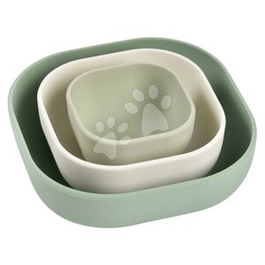 Jídelní souprava Silicone Nesting Bowl Set Beaba Sage Green Cotton Misty Green ze silikonu 3dílná zeleno-šedo-bílá od 4 měsíců