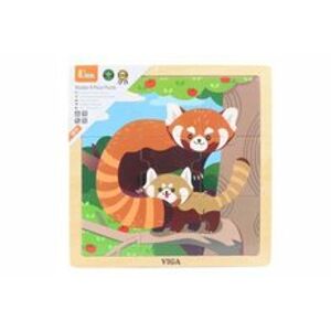 Viga Dřevěné puzzle 9 dílků - panda červená