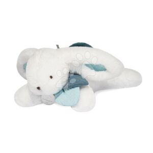 Plyšový zajačik Happy Pop Doudou et Compagnie bielo-modrý 25 cm v darčekovom balení s brmbolcom od 0 mes DC3737
