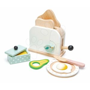 Dřevěný topinkovač s avokádem Breakfast toaster set Tender Leaf Toys chleby, vajíčko a nádobí