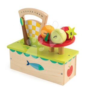 Dřevěná váha Weighing Scales Tender Leaf Toys 4dílná souprava s ovocem