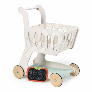 Dřevěný nákupní vozík Shopping Cart Tender Leaf Toys s přihrádkou a tabulí na křídu