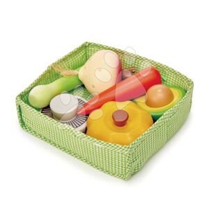 Dřevěná zelenina Veggie Crate Tender Leaf Toys 6 kusů v textilním košíku