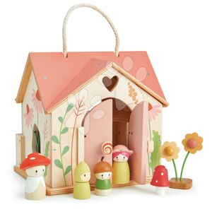 Dřevěný lesní domeček Rosewood Cottage Tender Leaf Toys s houpačkou zahrádkou a 4 postavičkami