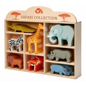 Dřevěná divoká zvířátka na poličce 24 ks Safari set Tender Leaf Toys krokodýl slon zebra antilopa žirafa nosorožec hroch lev