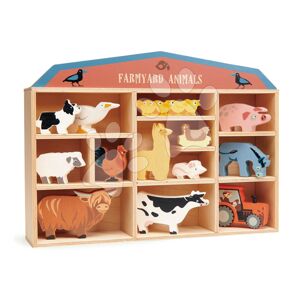 Dřevěná domácí zvířata na poličce 13 ks Farmyard set Tender Leaf Toys